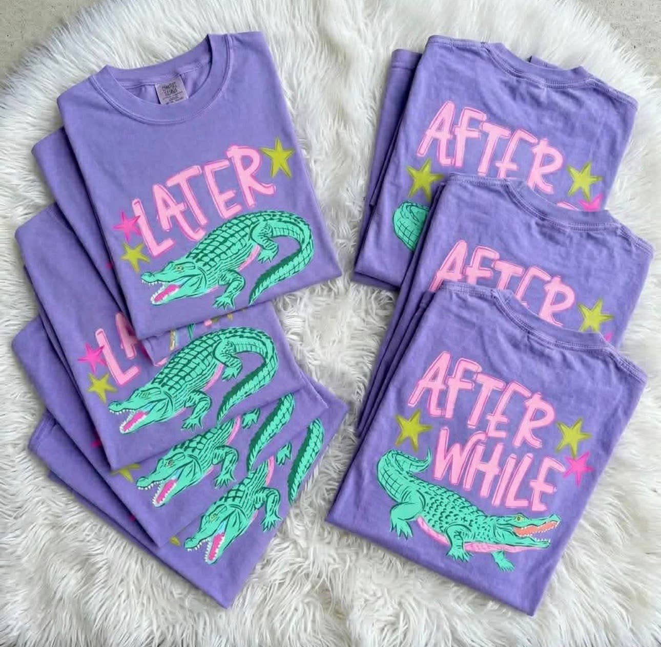 Later Gator, After While Crocodile Comfort Colors Tee - Violet Retro Graphic Shirt - Bella Blossom Boutique