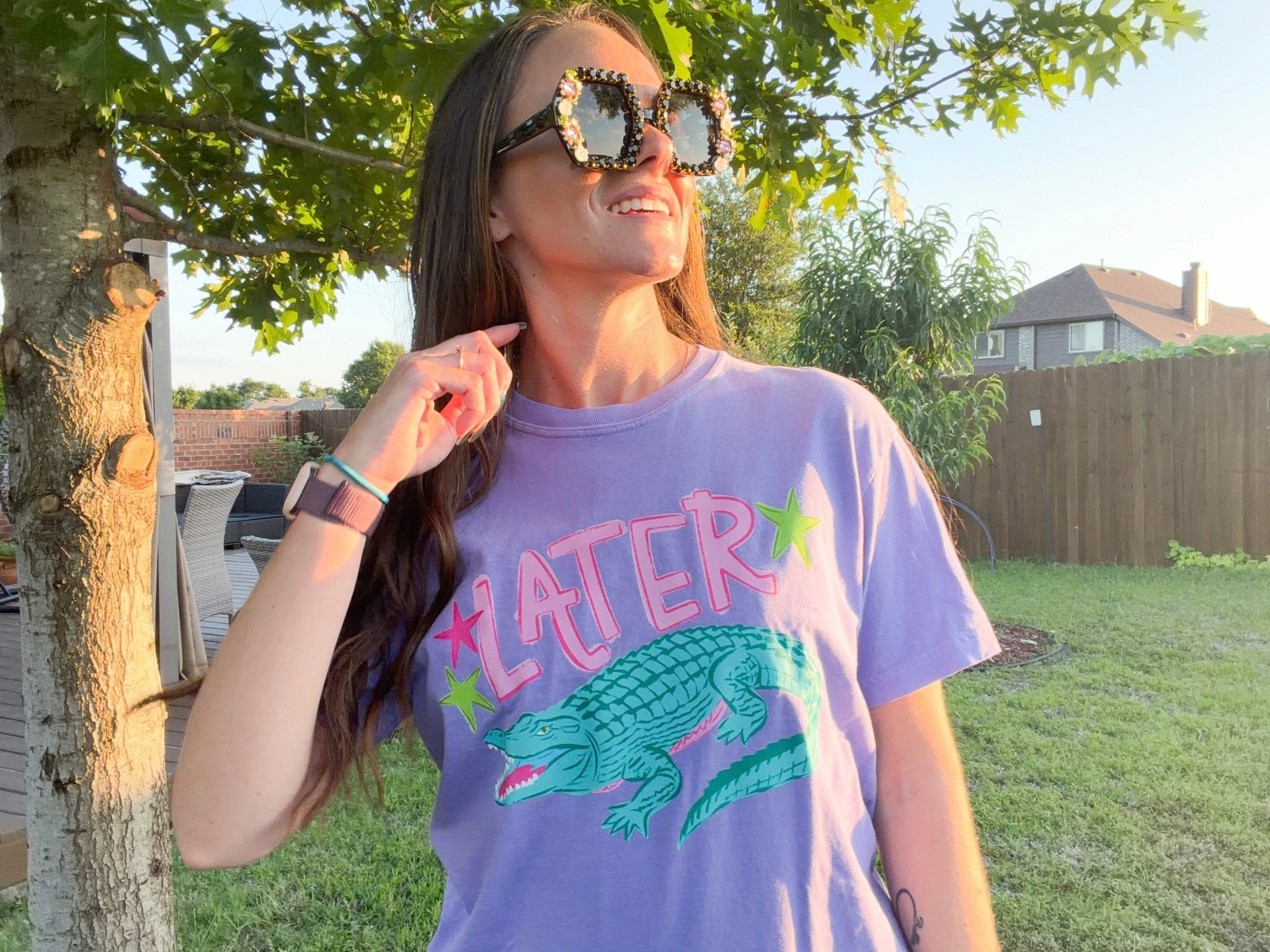 Later Gator, After While Crocodile Comfort Colors Tee - Violet Retro Graphic Shirt - Bella Blossom Boutique