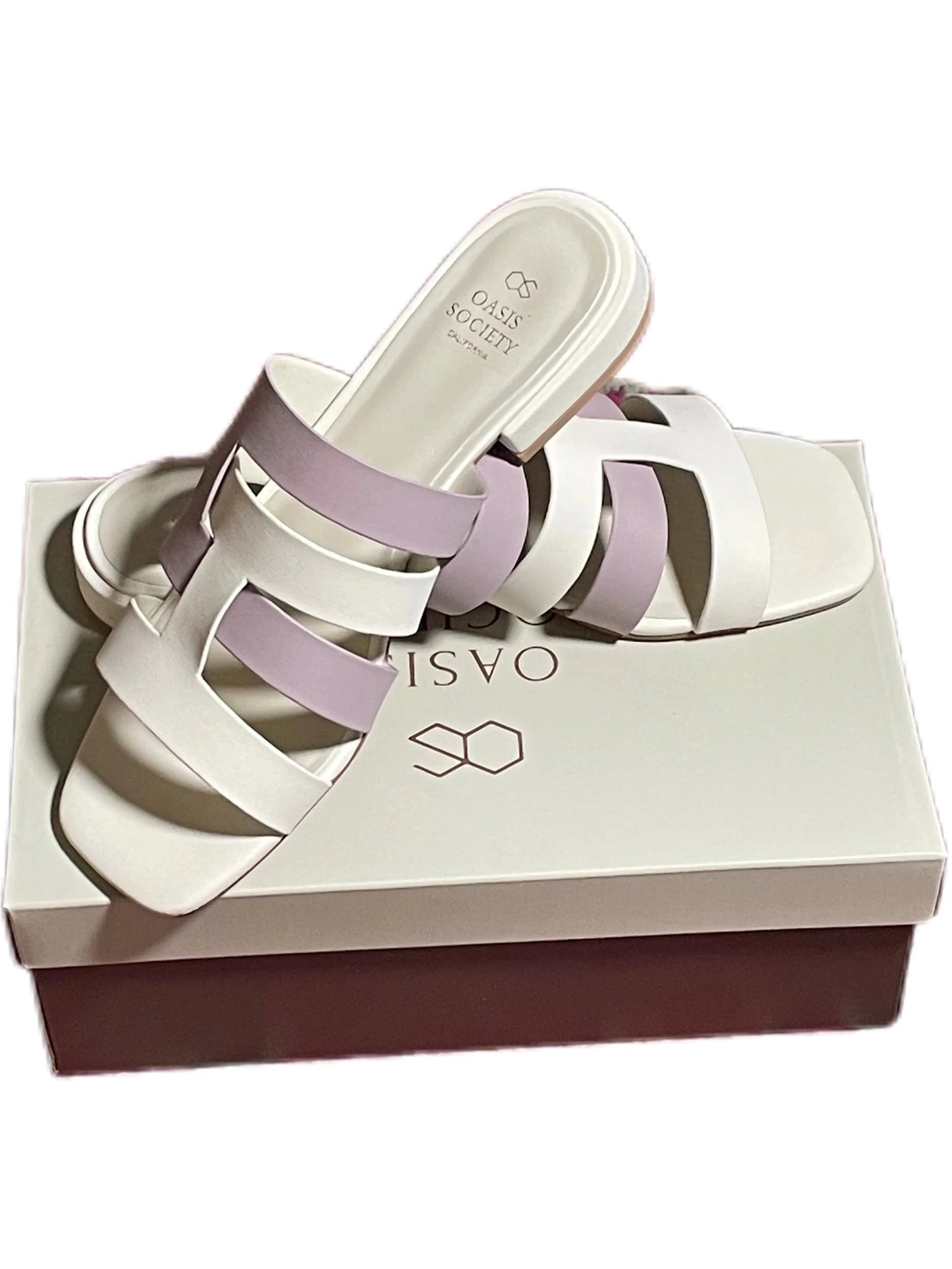 Lavender Breeze H - Strap Slide Sandals – Chic White & Purple Boutique Flats - Bella Blossom Boutique