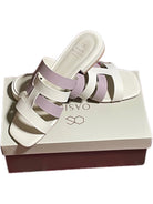Lavender Breeze H - Strap Slide Sandals – Chic White & Purple Boutique Flats - Bella Blossom Boutique