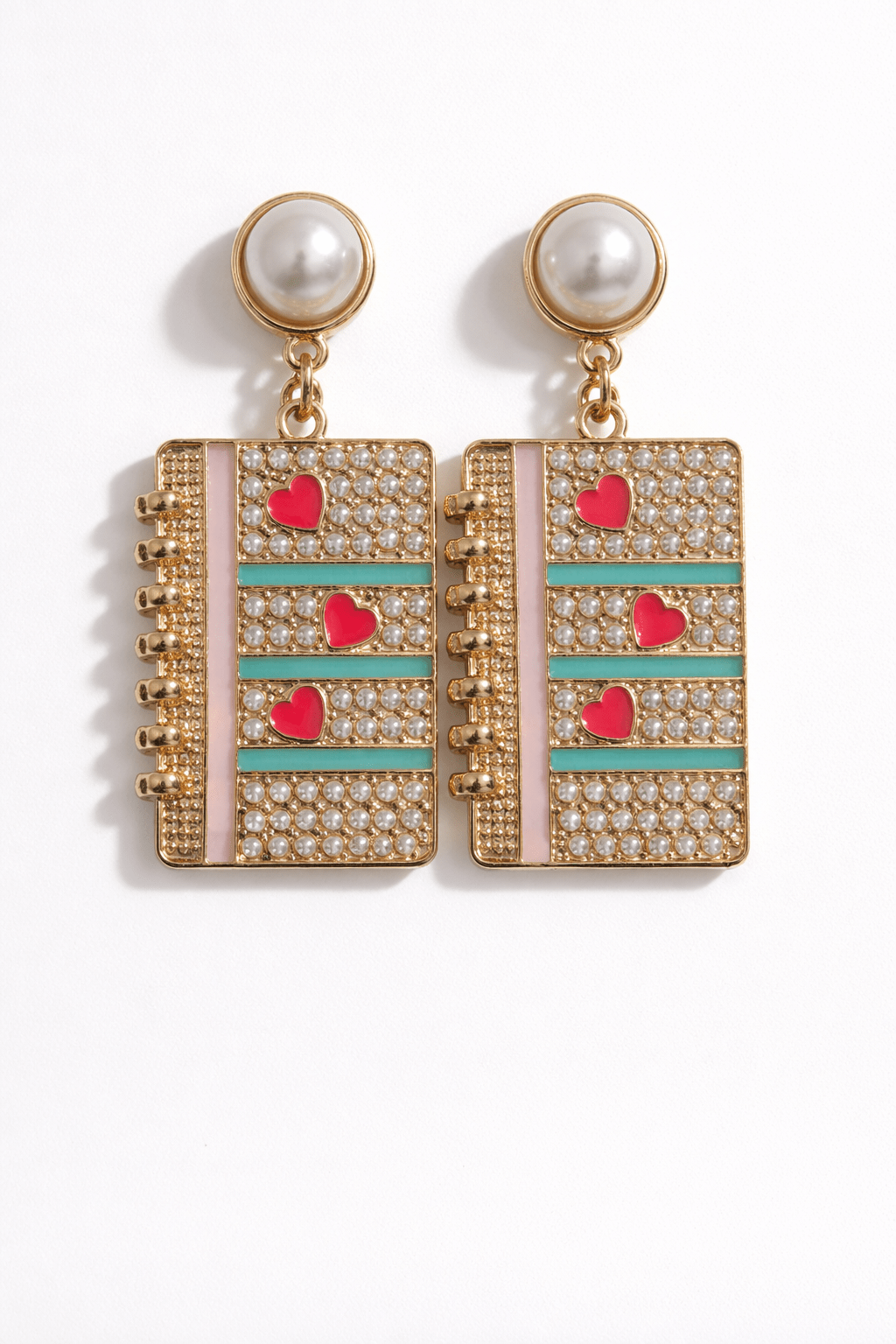 Love Story Miniature Book Earrings - Romantic Pearl & Heart Charms - Bella Blossom Boutique