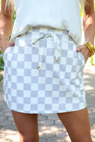 Luna Checkered Grey Stretch Skort – Chic Comfort with Built - In Shorts - Bella Blossom Boutique