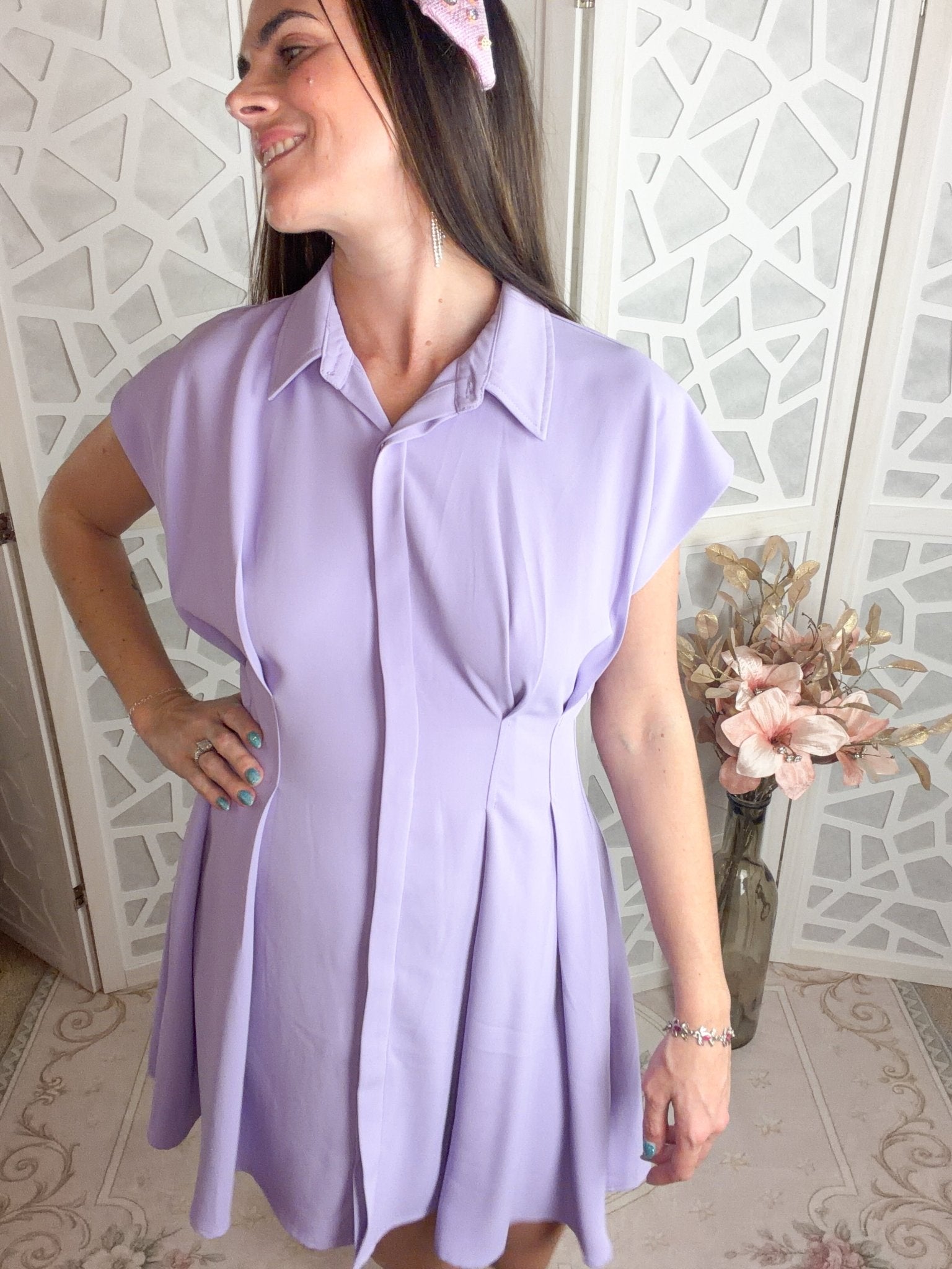 Luna Pintuck Waist Button - Down Shirt Dress - Bella Blossom Boutique