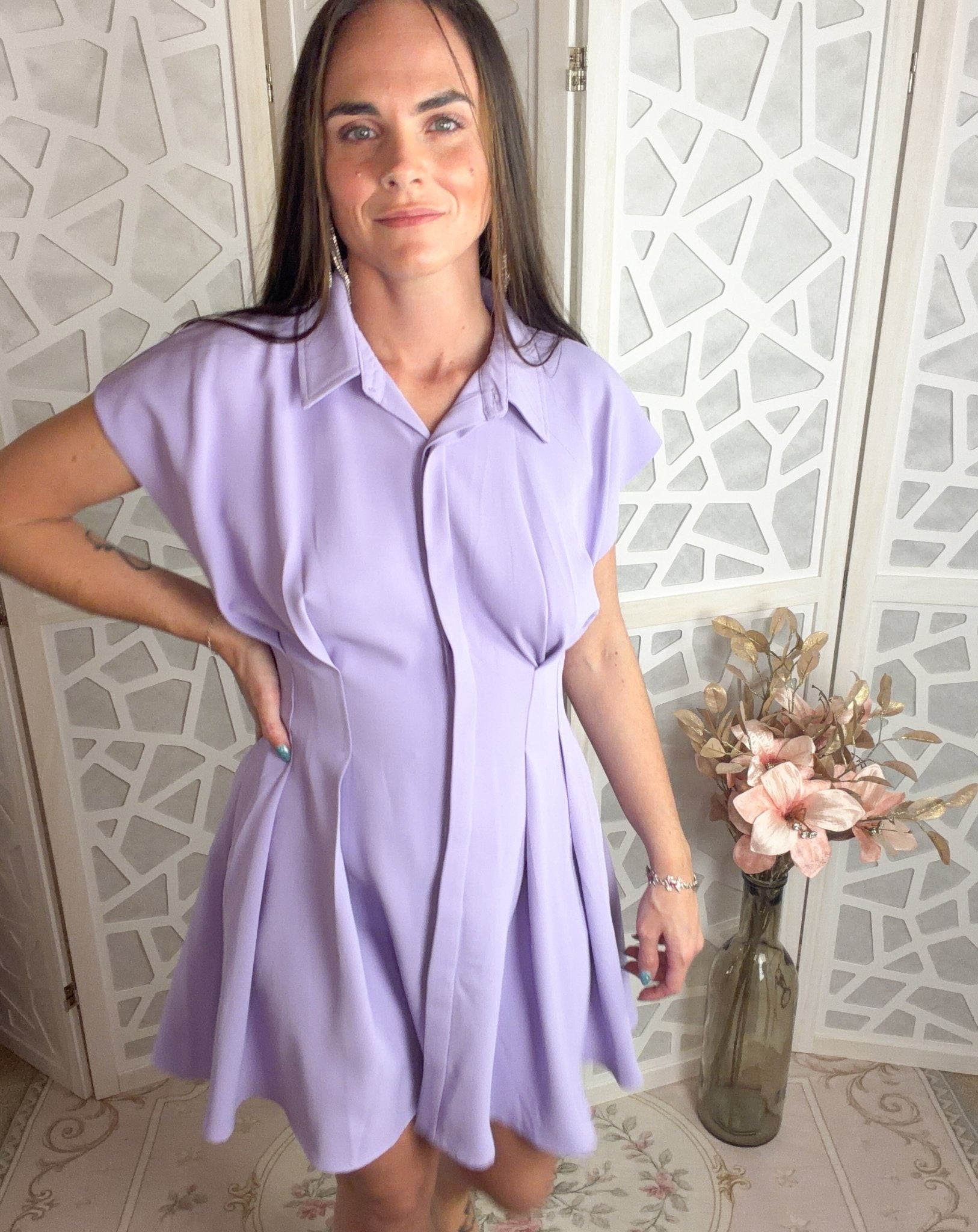 Luna Pintuck Waist Button - Down Shirt Dress - Bella Blossom Boutique