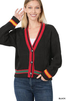 Luxe Cable Knit Button - Down Cardigan with Preppy Contrast Trim - Bella Blossom Boutique