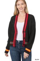 Luxe Cable Knit Button - Down Cardigan with Preppy Contrast Trim - Bella Blossom Boutique