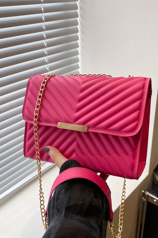 Luxe Chevron Quilted Shoulder Bag | Gold Chain Crossbody - Bella Blossom Boutique