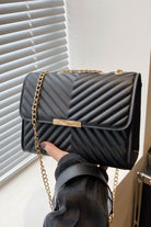 Luxe Chevron Quilted Shoulder Bag | Gold Chain Crossbody - Bella Blossom Boutique