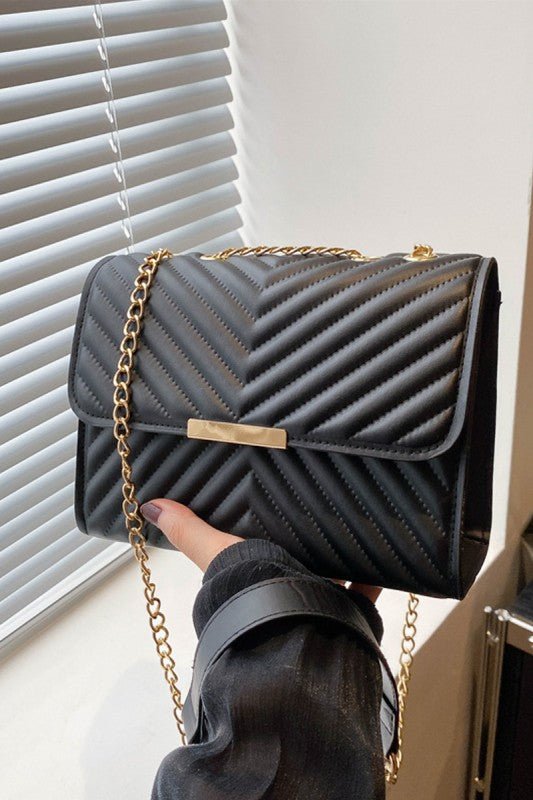 Luxe Chevron Quilted Shoulder Bag | Gold Chain Crossbody - Bella Blossom Boutique