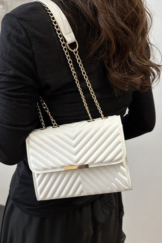 Luxe Chevron Quilted Shoulder Bag | Gold Chain Crossbody - Bella Blossom Boutique