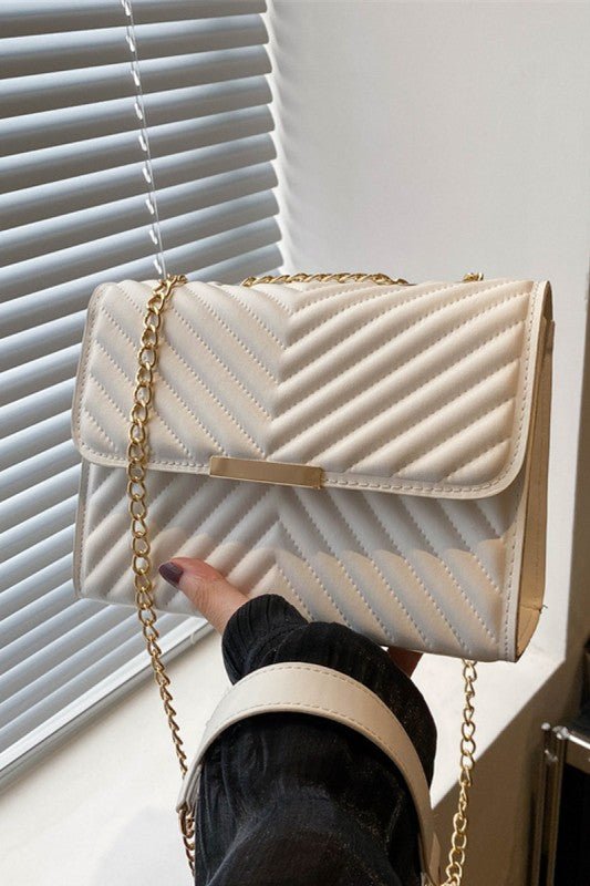 Luxe Chevron Quilted Shoulder Bag | Gold Chain Crossbody - Bella Blossom Boutique