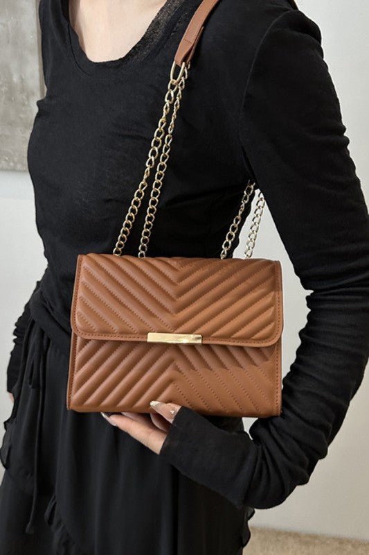 Luxe Chevron Quilted Shoulder Bag | Gold Chain Crossbody - Bella Blossom Boutique