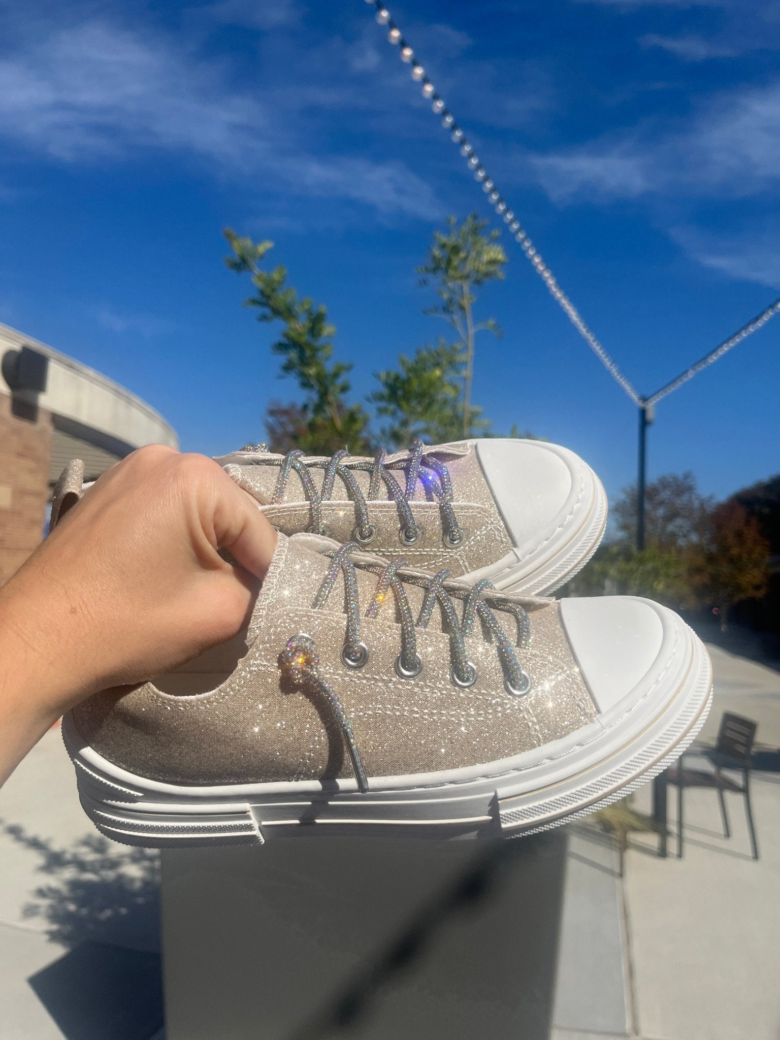 Luxe Gold Rhinestone Bling Sneakers – Ultra - Comfort Shimmer Low - Tops - Bella Blossom Boutique