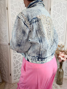 Luxe Pearl & Rhinestone Embellished Denim Jacket - Bella Blossom Boutique