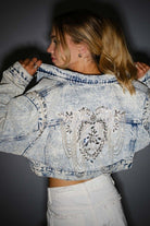 Luxe Pearl & Rhinestone Embellished Denim Jacket - Bella Blossom Boutique