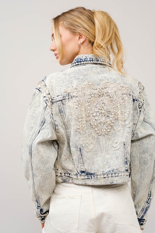 Luxe Pearl & Rhinestone Embellished Denim Jacket - Bella Blossom Boutique