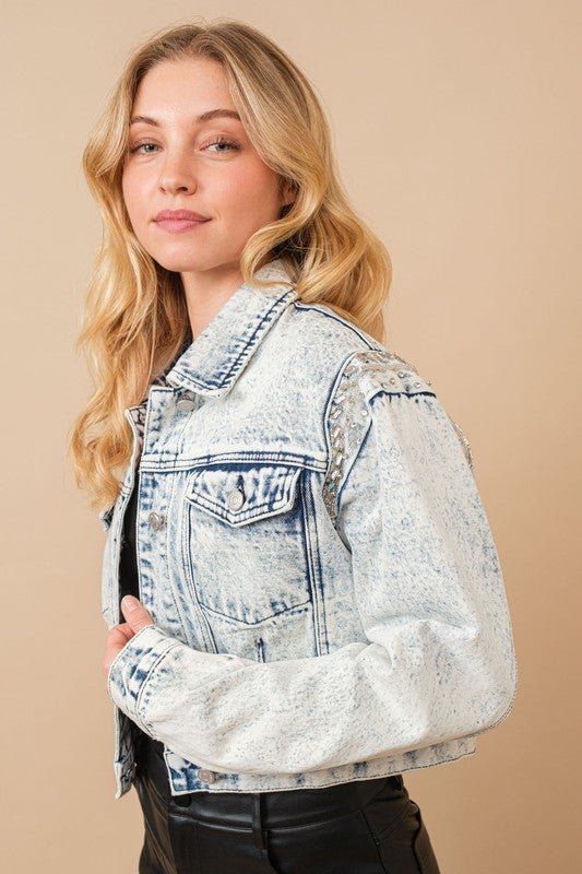 Luxe Pearl & Rhinestone Embellished Denim Jacket - Bella Blossom Boutique