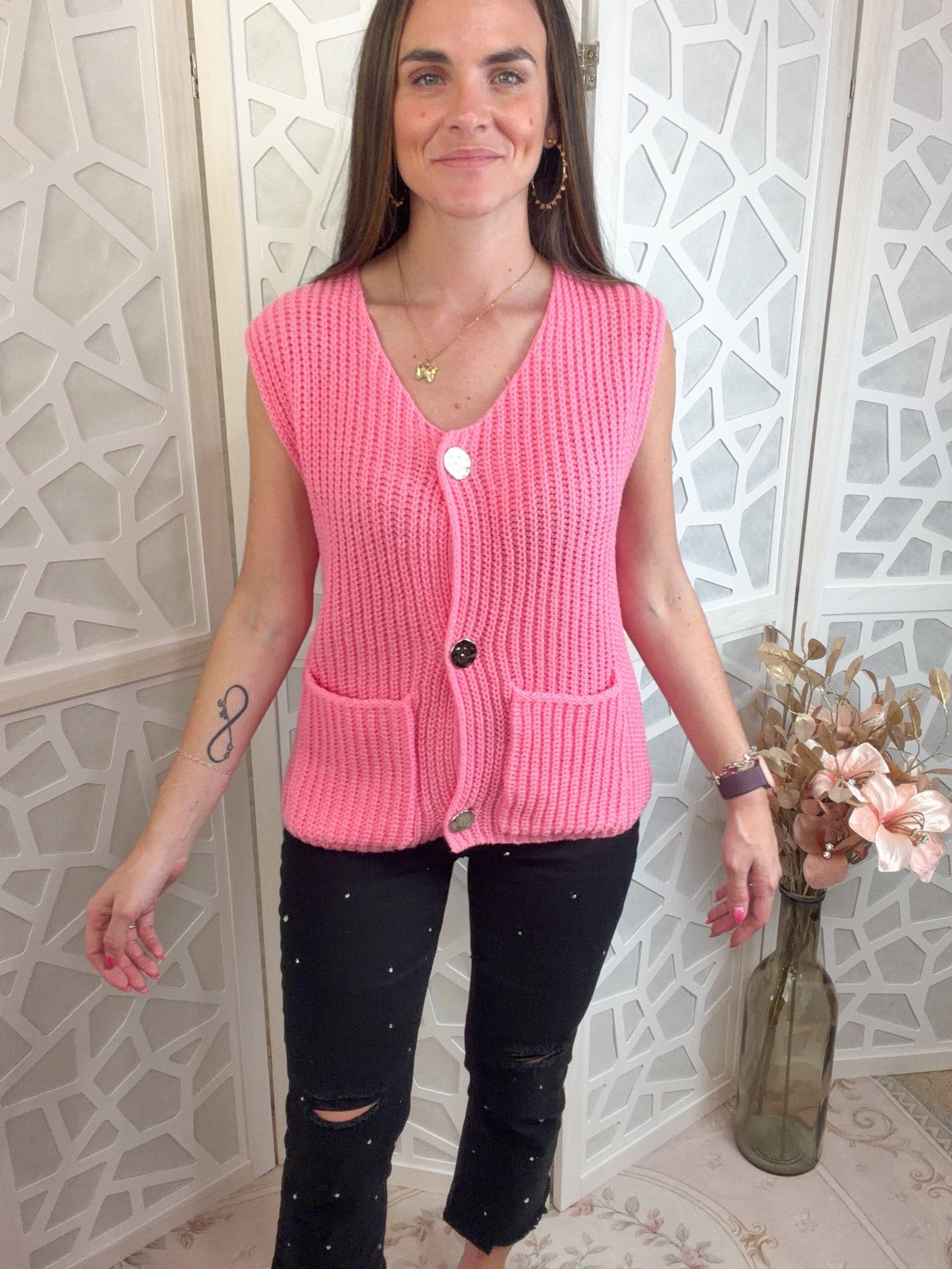 Luxe Ribbed Button - Down Knitted Vest – Sleeveless Layering Cardigan - Bella Blossom Boutique