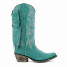 Luxe Turquoise Leather Western Boots with Oversized Statement Bow - Bella Blossom Boutique