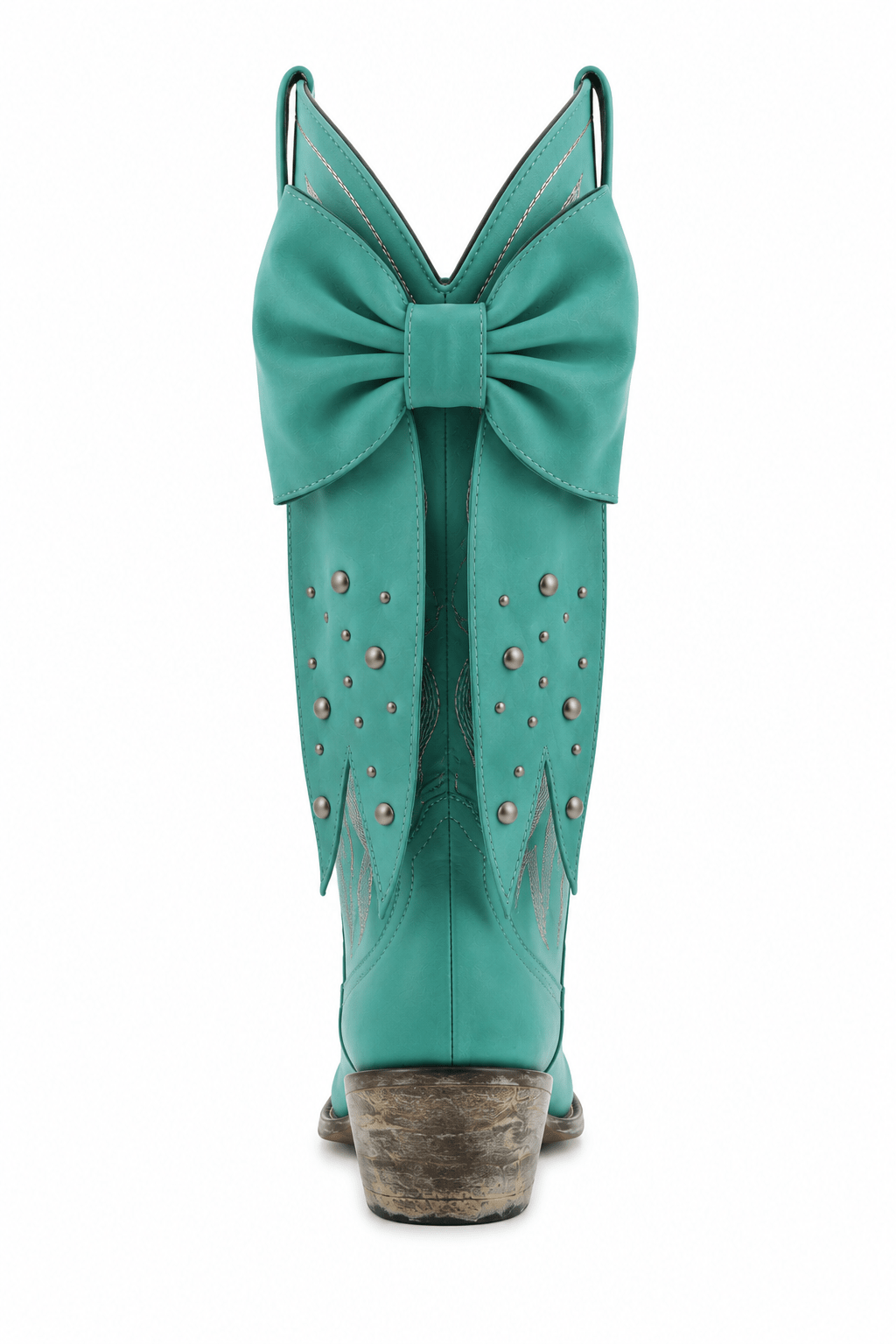 Luxe Turquoise Leather Western Boots with Oversized Statement Bow - Bella Blossom Boutique