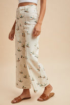 Mallard Duck Print High - Rise Wide Leg Cropped Denim Jeans - Bella Blossom Boutique