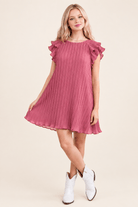 Mauve Ruffle Sleeve Pleated Mini Dress - Bella Blossom Boutique