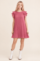 Mauve Ruffle Sleeve Pleated Mini Dress - Bella Blossom Boutique