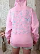 "Meet Me At The Beach" Embroidered Pink Hoodie – Coastal Vacation Aesthetic - Bella Blossom Boutique