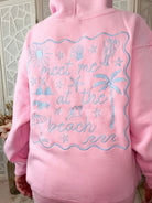 "Meet Me At The Beach" Embroidered Pink Hoodie – Coastal Vacation Aesthetic - Bella Blossom Boutique