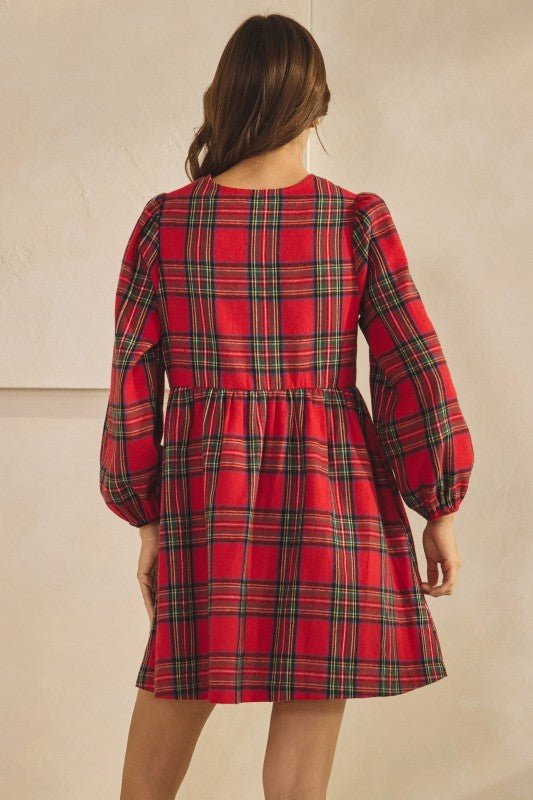Merry & Bright Red Plaid Bow-Front Mini Dress - Bella Blossom Boutique