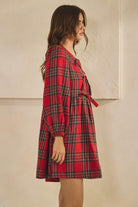 Merry & Bright Red Plaid Bow-Front Mini Dress - Bella Blossom Boutique