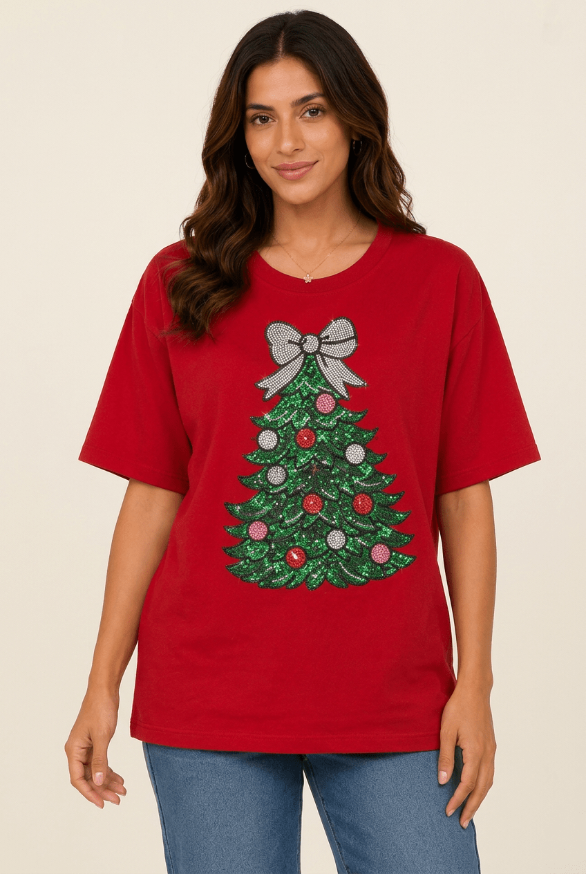 Merry & Bright Sequin Christmas Tree Holiday Tee - Bella Blossom Boutique