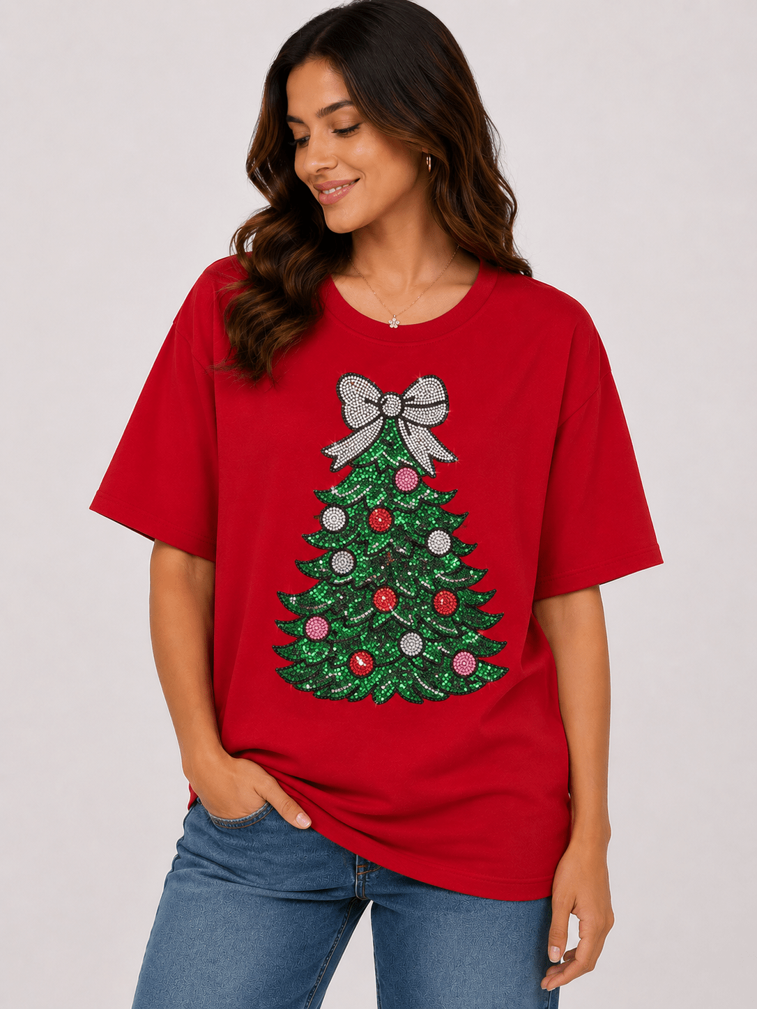Merry & Bright Sequin Christmas Tree Holiday Tee - Bella Blossom Boutique