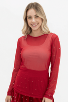 Mesh Long Sleeve Top with Pearl Detail - Bella Blossom Boutique