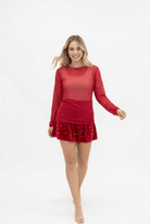 Mesh Long Sleeve Top with Pearl Detail - Bella Blossom Boutique