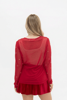 Mesh Long Sleeve Top with Pearl Detail - Bella Blossom Boutique