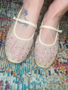 MIA Rhinestone Mesh Ballet Flats – Crystal Mary Janes - Bella Blossom Boutique