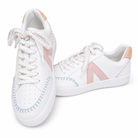 MIA Sleek White & Blush Sneakers – Chic Everyday Comfort with Boho Stitching - Bella Blossom Boutique