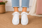 MIA Sleek White & Blush Sneakers – Chic Everyday Comfort with Boho Stitching - Bella Blossom Boutique