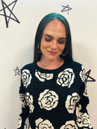 Midnight Bloom Rose Graphic Knit Sweater - Bella Blossom Boutique