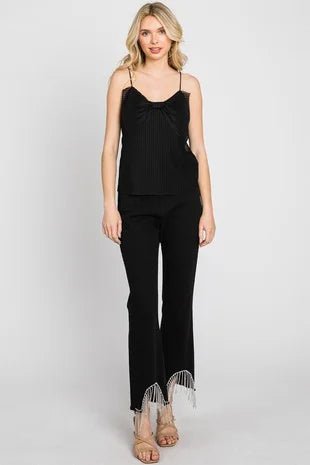 Midnight Glam: Rhinestone Fringe Hem Statement Jeans - Bella Blossom Boutique