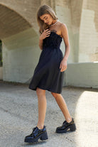Midnight Muse | Ruffle Mesh Strapless Cocktail Dress - Bella Blossom Boutique