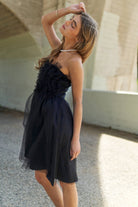 Midnight Muse | Ruffle Mesh Strapless Cocktail Dress - Bella Blossom Boutique