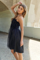 Midnight Muse | Ruffle Mesh Strapless Cocktail Dress - Bella Blossom Boutique