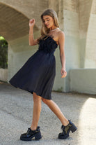 Midnight Muse | Ruffle Mesh Strapless Cocktail Dress - Bella Blossom Boutique
