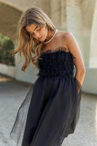 Midnight Muse | Ruffle Mesh Strapless Cocktail Dress - Bella Blossom Boutique