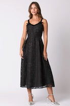 Midnight Rose Floral Velvet Jacquard Midi Dress - Bella Blossom Boutique