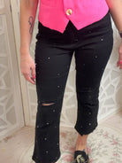 Midnight Sparkle: Studded Black Distressed Skinny Jeans - Bella Blossom Boutique