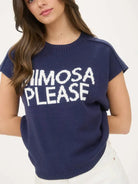"Mimosa Please" Knit Short - Sleeve Pullover – Trendy Weekend Brunch Sweater - Bella Blossom Boutique
