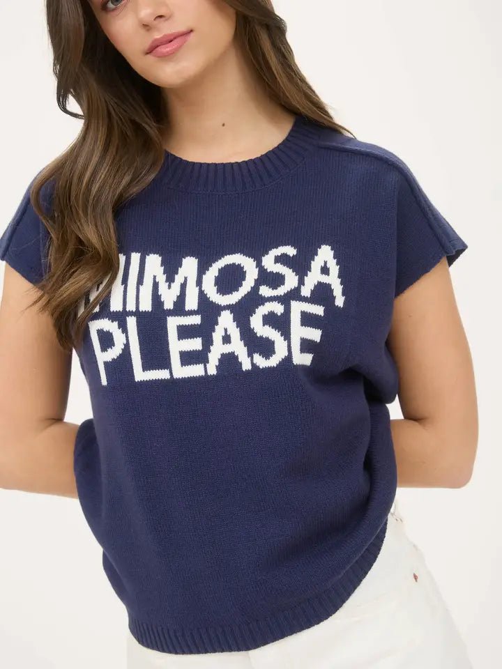 "Mimosa Please" Knit Short - Sleeve Pullover – Trendy Weekend Brunch Sweater - Bella Blossom Boutique
